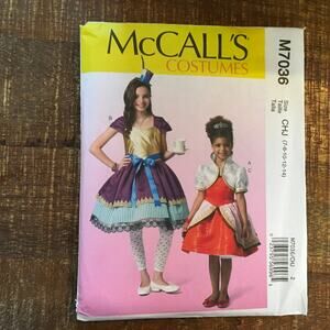 McCalls Sewing Pattern 7036 Girls Costume Alice Wonderland Mad Hatter 7-14 UNCUT